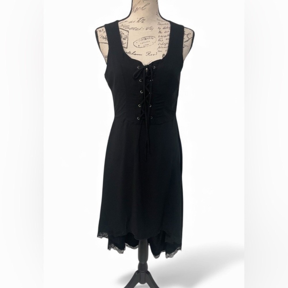 Hot Topic Black Lace-Up Corset Front Hi-Low Dress Size M Goth Emo Witchy